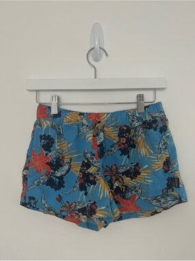 Patagonia Women’s Barely Baggies Swim Shorts Sz Small Blue Tropical Print